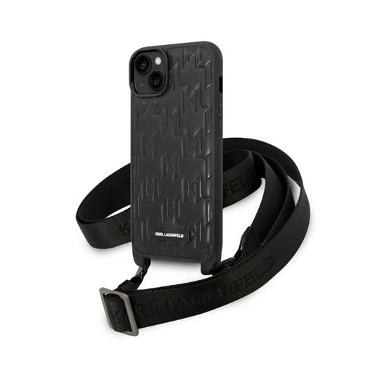 Karl Lagerfeld Monogram Plaque Logo Strap – dėklas iPhone 14 Plus (juodas)