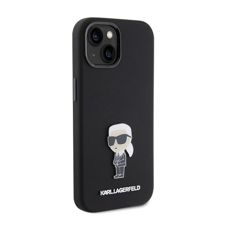 Karl Lagerfeld Silicone Ikonik Metal Pin – iPhone 15 dėklas (juodas)