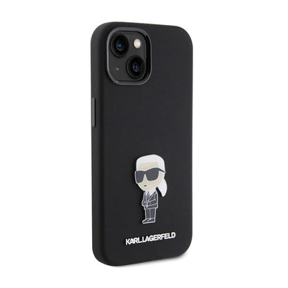 Karl Lagerfeld Silicone Ikonik Metal Pin – iPhone 15 dėklas (juodas)