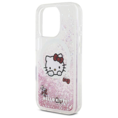 Hello Kitty Liquid Glitter Sweet Kitty Bows MagSafe – dėklas, skirtas iPhone 16 Pro Max (baltas)