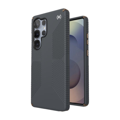 Speck Presidio2 Grip Magnet – dėklas Samsung Galaxy S25 Ultra MagSafe (anglies pilka/vėsi bronzinė/balta)