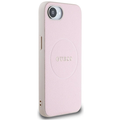 Guess Grained Ring MagSafe – dėklas, skirtas iPhone 16e (rožinis)