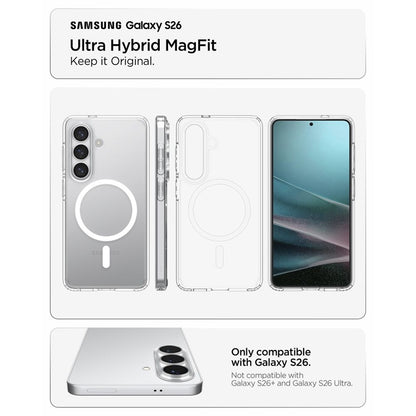 Spigen Ultra Hybrid Mag MagSafe dėklas Samsung Galaxy S26 (Skaidrus/Baltas)