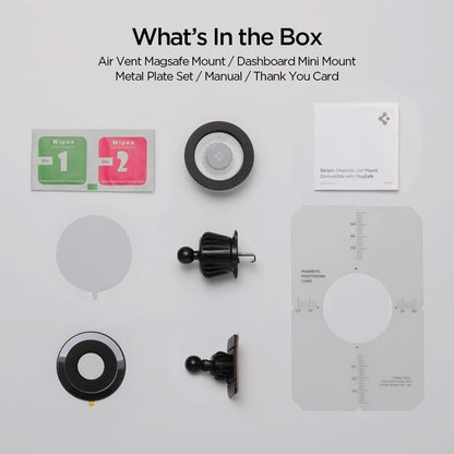 Spigen MFT13 magnetinis laikiklis prietaisų skydeliui ir ventiliacijos angai – Magnetinis automobilinis laikiklis MagSafe (Sidabrinis)