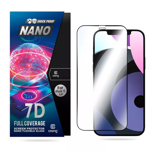 Crong 7D Nano lankstus stiklas – visiškai dengianti hibridinė ekrano apsauga 9H iPhone 5.4 iPhone 12