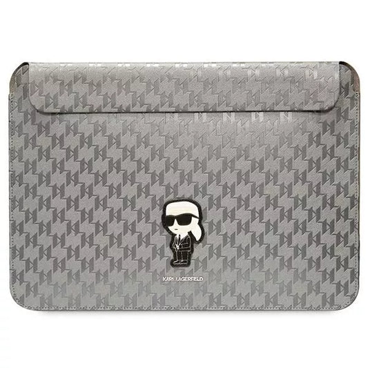 Karl Lagerfeld NFT Saffiano Monogram Ikonik Karl Sleeve - 14" nešiojamojo kompiuterio dėklas (sidabrinis)