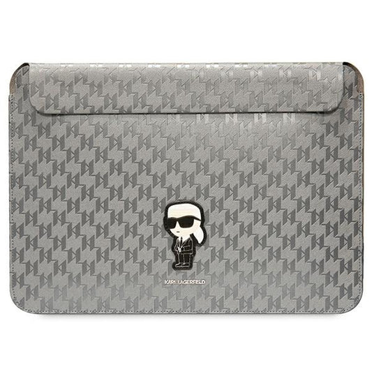 Karl Lagerfeld NFT Saffiano Monogram Ikonik Karl Sleeve - 14" nešiojamojo kompiuterio dėklas (sidabrinis)
