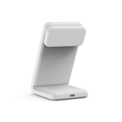 Crong MagSpot Pivot Stand - 3-in-1 belaidis įkroviklis su MagSafe, skirtas iPhone, Apple Watch ir AirPods (baltas)