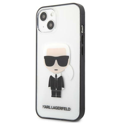 Karl Lagerfeld Ikonik Karl – dėklas, skirtas „iPhone 13 mini“ (skaidrus / juodas rėmelis)