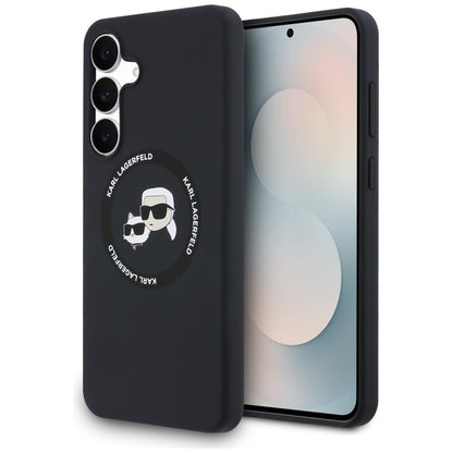 Karl Lagerfeld Silikoninis Karl & Choupette Galvutės MagSafe – Dėklas Samsung Galaxy S25 FE (juodas)