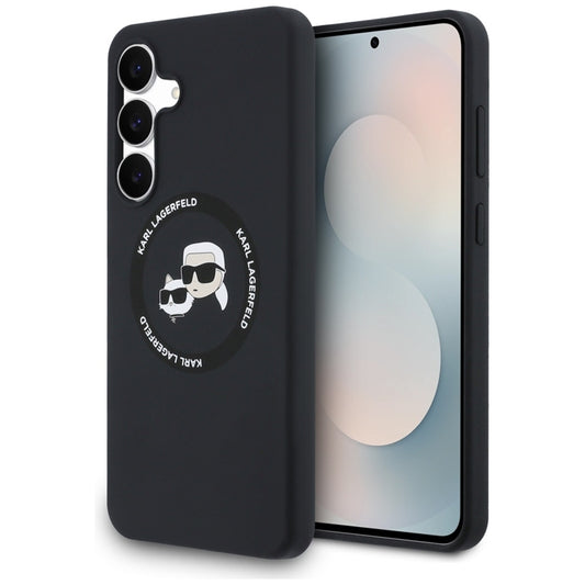 Karl Lagerfeld Silikoninis Karl & Choupette Galvutės MagSafe – Dėklas Samsung Galaxy S25 FE (juodas)