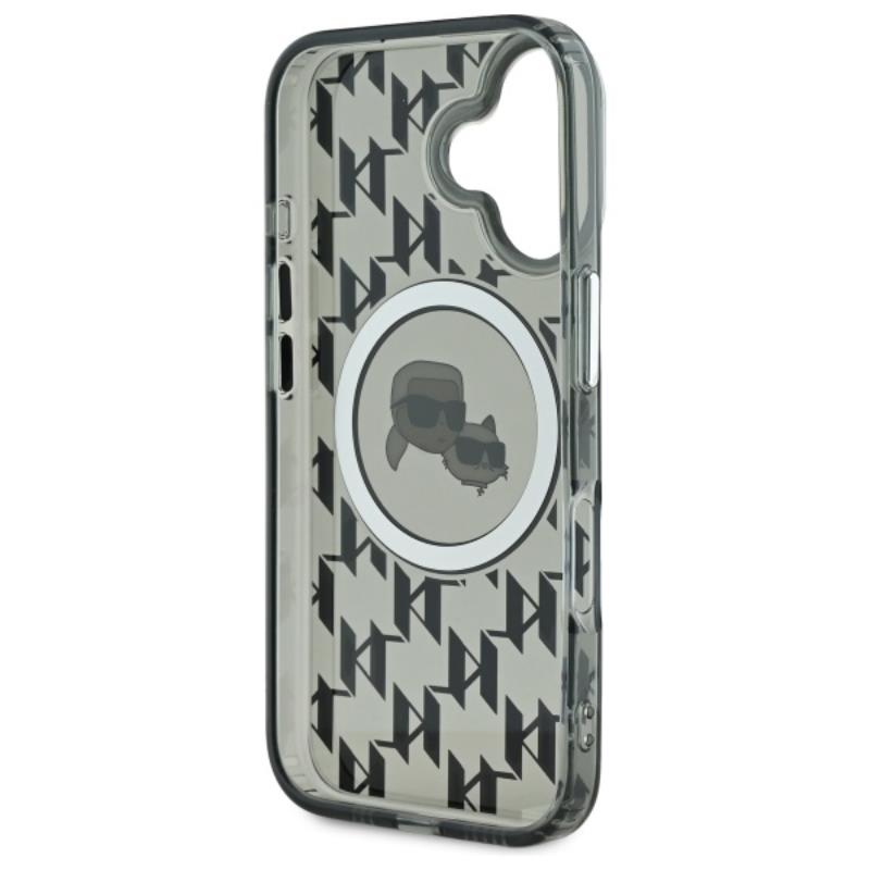 Karl Lagerfeld IML Monogram Karl & Choupette Head MagSafe – dėklas skirtas iPhone 16 (juodas)