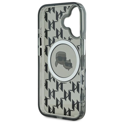 Karl Lagerfeld IML Monogram Karl & Choupette Head MagSafe – dėklas skirtas iPhone 16 (juodas)