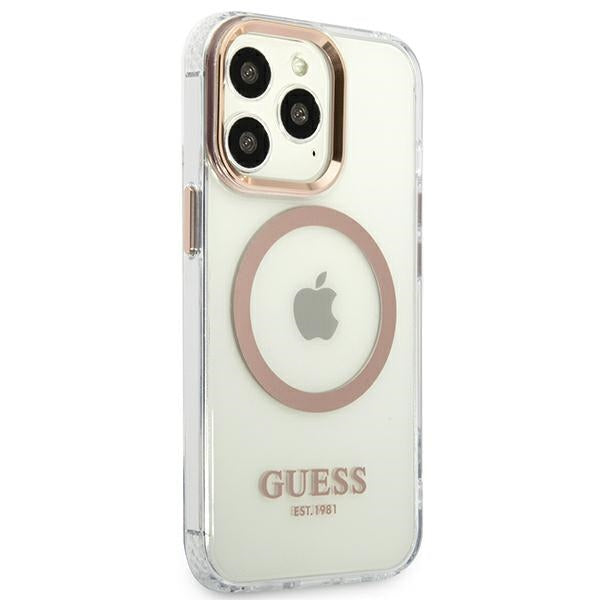 Guess Dėklas MagSafe Metalo kontūras skirtas iPhone 13 Pro Max (Skaidrus)