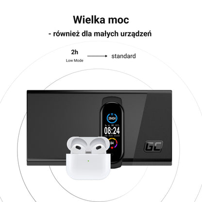 Green Cell PowerPlay20s – išorinė baterija 20000 mAh su USB-A QuickCharge 3.0 ir 2x USB-C Power Delivery 22.5W (juoda)
