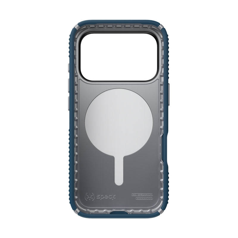 Speck Presidio2 Grip MagSafe – Dėklas iPhone 17 Pro (Tamsiai mėlynos / Sidabro metalo)