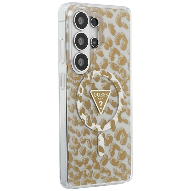 Guess IML Leopard Print Triangle MagSafe - Samsung Galaxy S26 Ultra dėklas (rudas)
