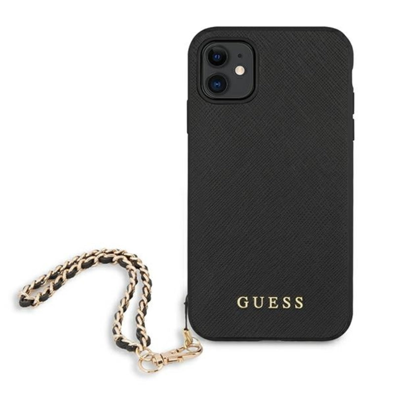 Guess Saffiano Chain – „iPhone 11“ dėklas (juodas)