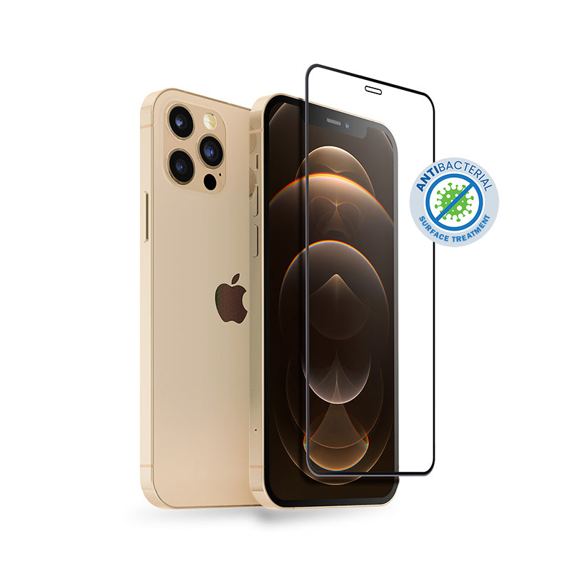 Crong Antibakterinis 3D Armor Glass – 9H grūdintas stiklas visam iPhone 12 Pro Max ekranui + montavimo rėmelis