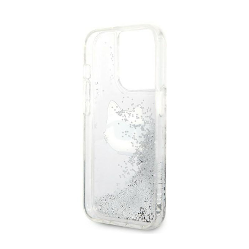 „Karl Lagerfeld Liquid Glitter NFT Choupette Head“ – dėklas, skirtas „iPhone 14 Pro“ (sidabro spalvos)