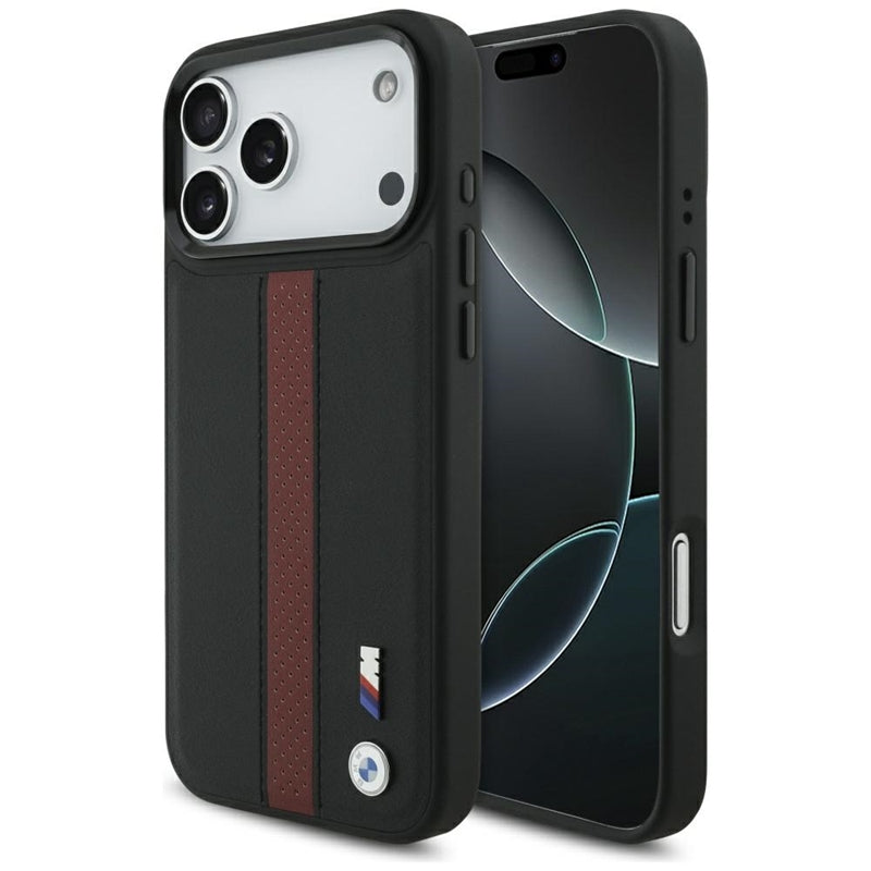 BMW M Perforated Stripe Logo MagSafe dėklas – iPhone 17 Pro Max (Raudonas)