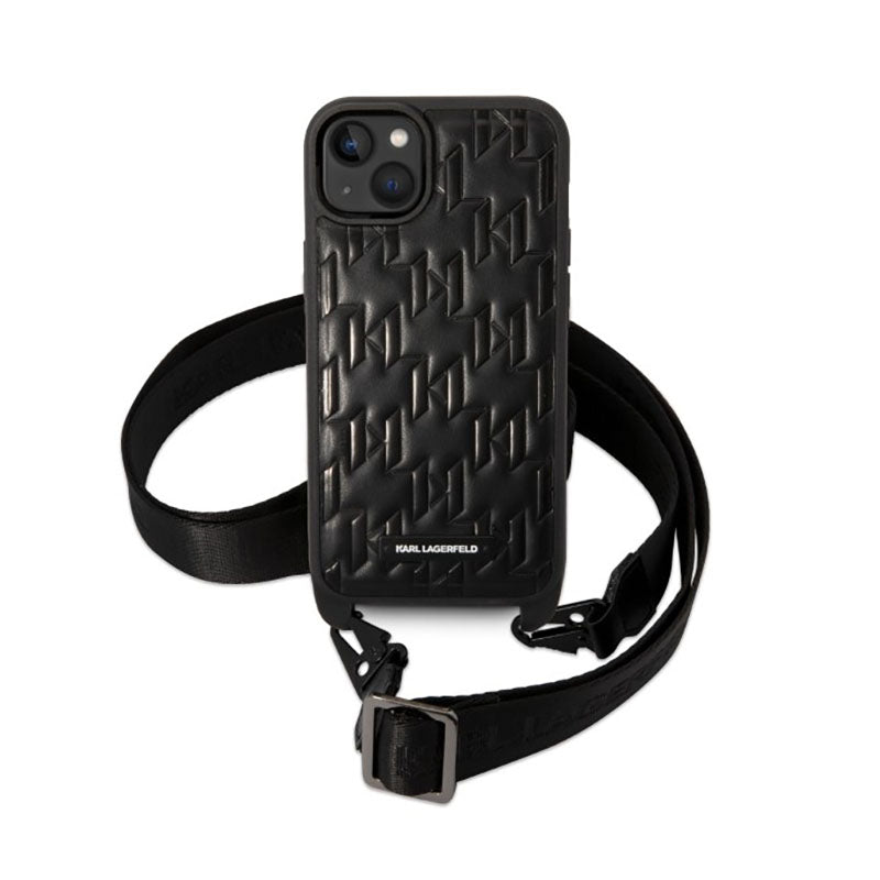 Karl Lagerfeld Monogram Plaque Logo Strap – dėklas iPhone 14 Plus (juodas)
