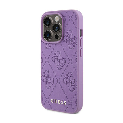 Guess Leather 4G Stamped - Dėklas, skirtas „iPhone 15 Pro Max“ (purpurinė)