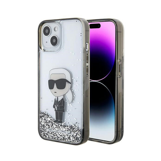 Karl Lagerfeld Liquid Glitter Ikonik – „iPhone 15“ dėklas (skaidrus)