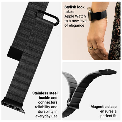 Crong Eclipse - Magnetinė odinė apyrankė Apple Watch 44/45/46/49 mm (Juoda)