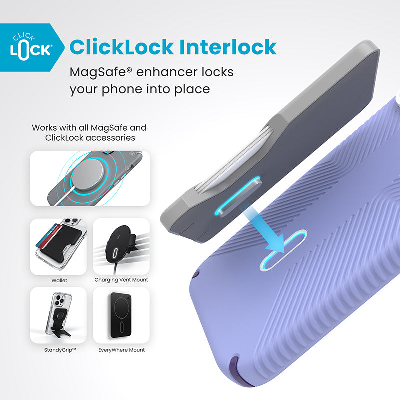 Speck Presidio2 Grip ClickLock & MagSafe – dėklas iPhone 16 Pro Max (Future Lavender / Cassis Purple / White)