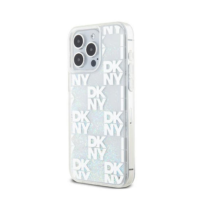 DKNY Liquid Glitter Multilogo – dėklas iPhone 15 Pro Max (baltas)