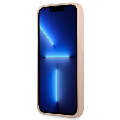 Guess Saffiano Double Card Triangle - "iPhone 13 Pro" dėklas (rožinis)