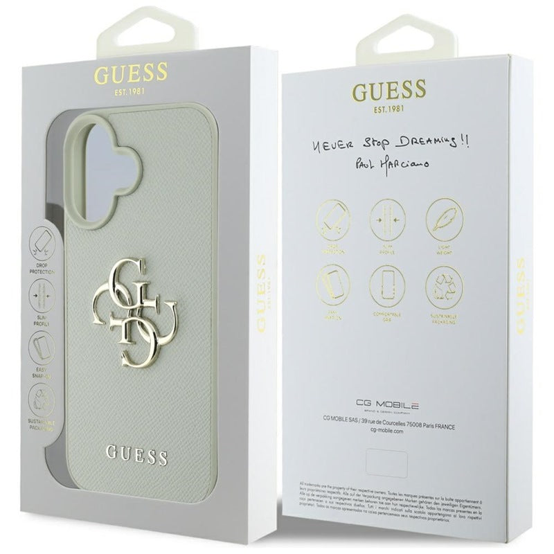 Guess Grained Big 4G Logo Small Classic Logo – dėklas iPhone 16 (žalias)