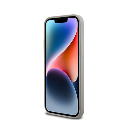 DKNY Odinis Vienguba Juostelė ir Metalinis Logotipas - iPhone 14 Pro Dėklas (smėlio spalvos)