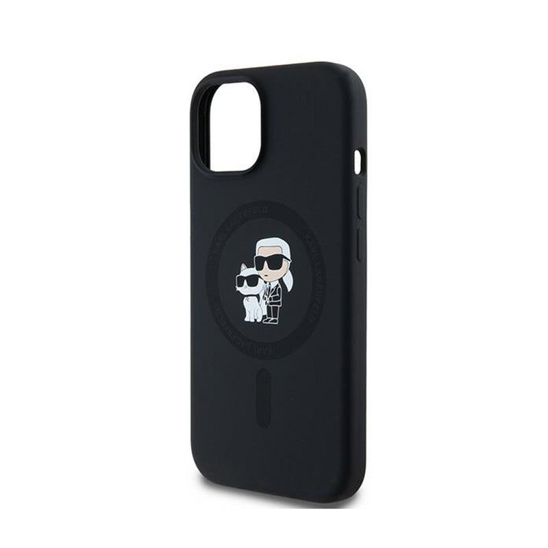 Karl Lagerfeld Silicone Karl & Choupette MagSafe - dėklas iPhone 15 Plus / 14 Plus (juodas)