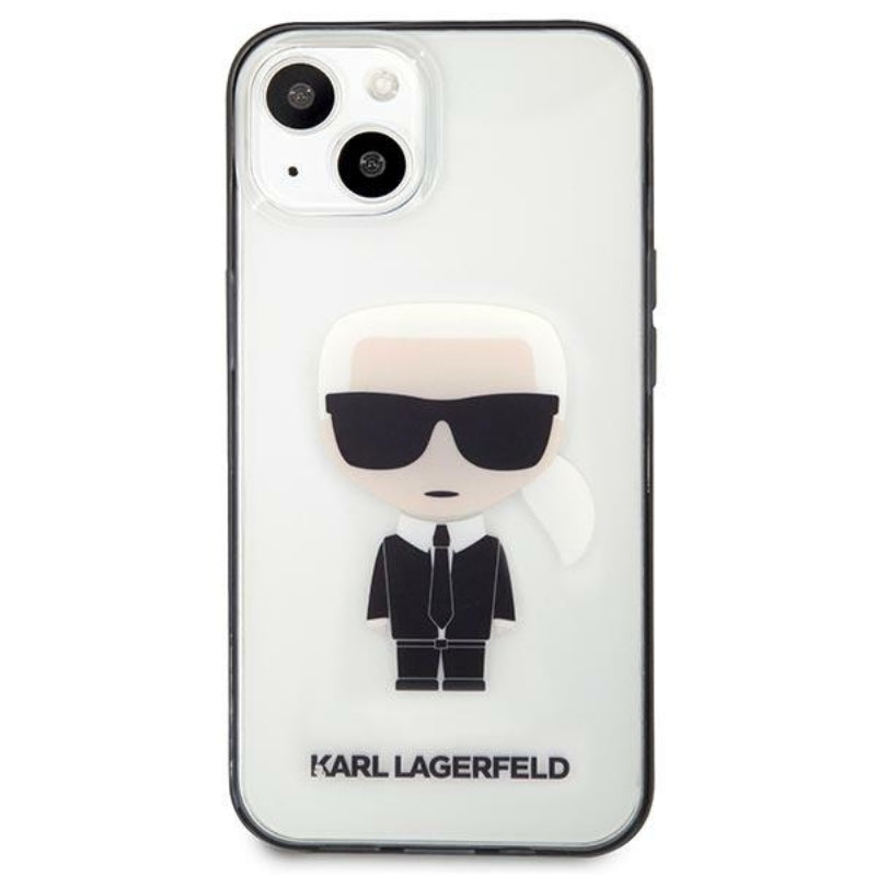 Karl Lagerfeld Ikonik Karl – dėklas, skirtas „iPhone 13 mini“ (skaidrus / juodas rėmelis)