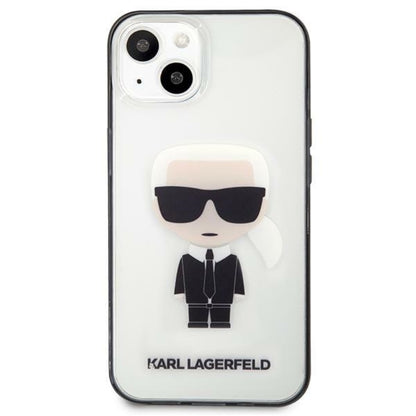 Karl Lagerfeld Ikonik Karl – dėklas, skirtas „iPhone 13 mini“ (skaidrus / juodas rėmelis)