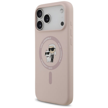 Karl Lagerfeld Silikoninis Karl & Choupette Žiedas MagSafe - Dėklas iPhone 17 Pro Max (rožinis)