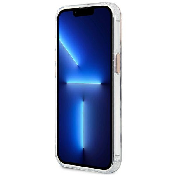 Guess Dėklas MagSafe Metalo kontūras skirtas iPhone 13 Pro Max (Skaidrus)