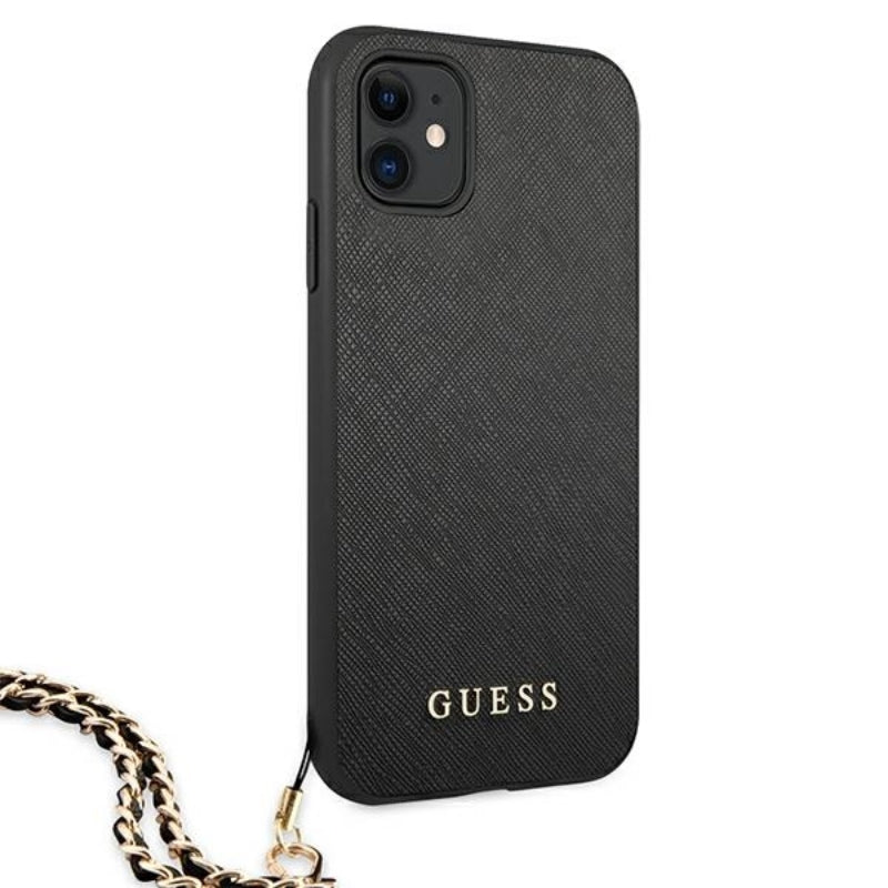 Guess Saffiano Chain – „iPhone 11“ dėklas (juodas)