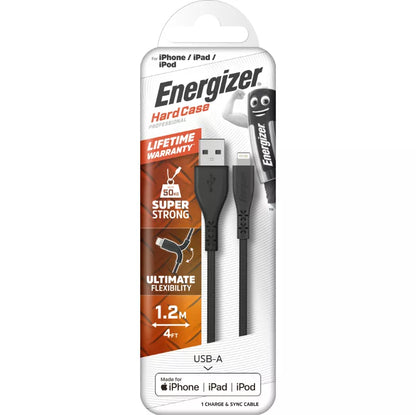 Energizer HardCase - USB-A į Lightning jungiamasis laidas, MFi sertifikuotas, 1,2 m (juodas)