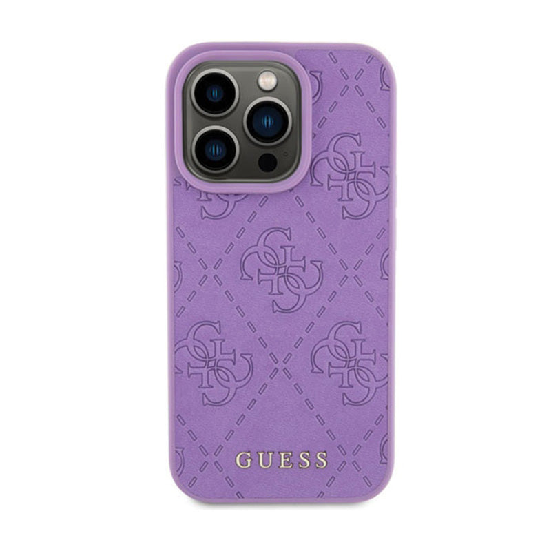 Guess Leather 4G Stamped - Dėklas, skirtas „iPhone 15 Pro Max“ (purpurinė)