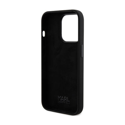 Karl Lagerfeld Silicone Ikonik Metal Pin – iPhone 15 Pro dėklas (juodas)