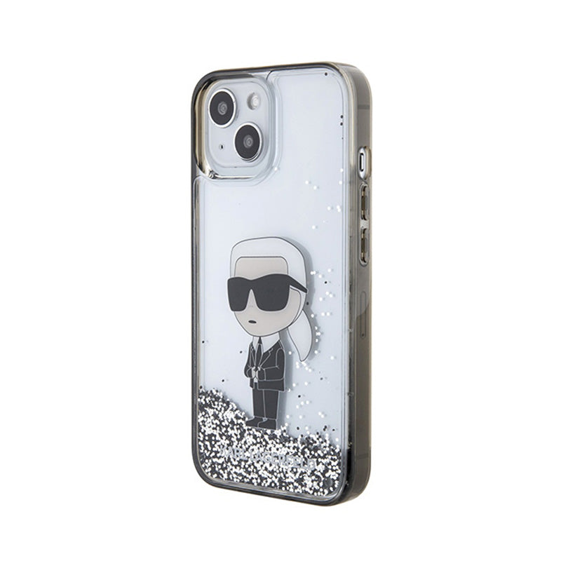 Karl Lagerfeld Liquid Glitter Ikonik – „iPhone 15“ dėklas (skaidrus)