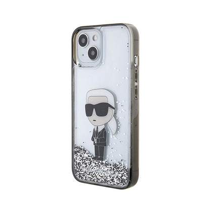Karl Lagerfeld Liquid Glitter Ikonik – „iPhone 15“ dėklas (skaidrus)