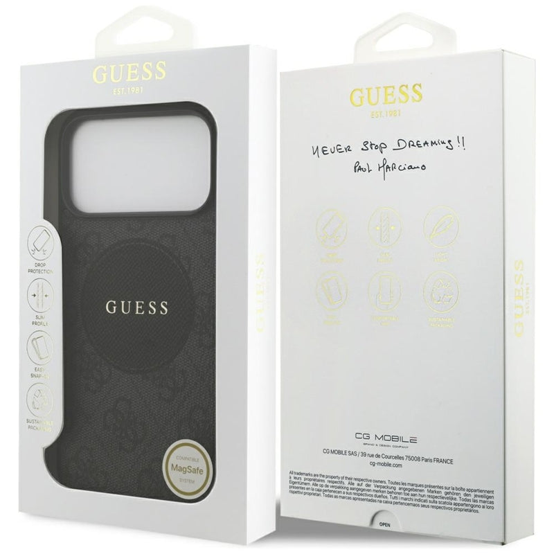 Guess 4G Circle Classic Logo MagSafe – Dėklas iPhone 17 Pro Max (Juodas)