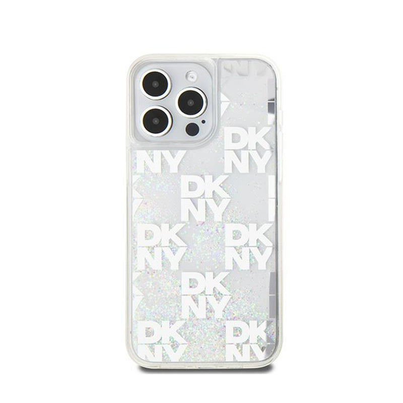 DKNY Liquid Glitter Multilogo – dėklas iPhone 15 Pro Max (baltas)