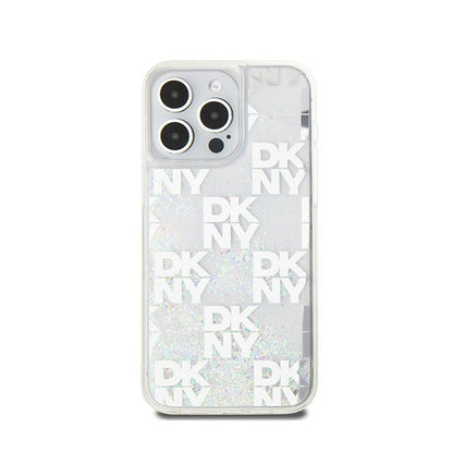 DKNY Liquid Glitter Multilogo – dėklas iPhone 15 Pro Max (baltas)
