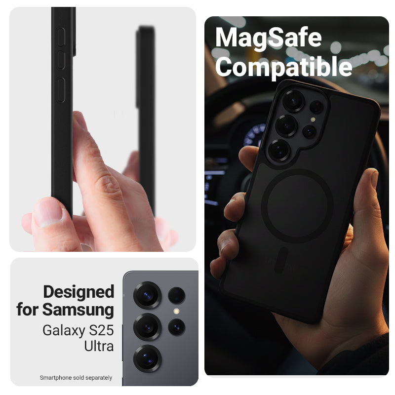 Crong Hybrid Matte Magnetic - MagSafe dėklas Samsung Galaxy S25 Ultra (Juodas)