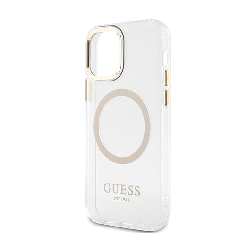 Guess Metal Outline MagSafe – dėklas skirtas iPhone 12 / iPhone 12 Pro (permatomas / auksinis)